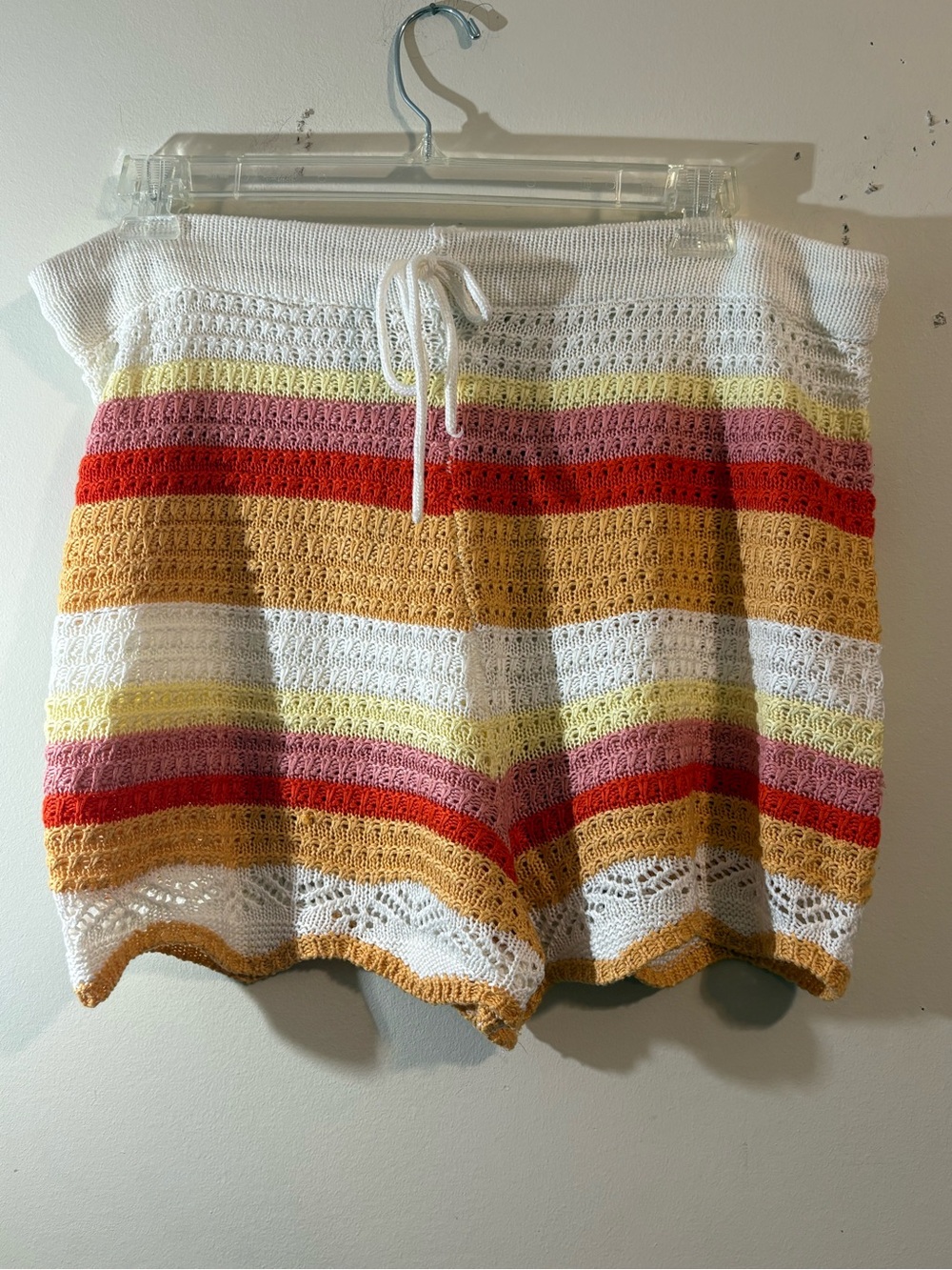 Jolie & Joy Striped Crochet Knit Pull-On Shorts women’s 3X White Multi color